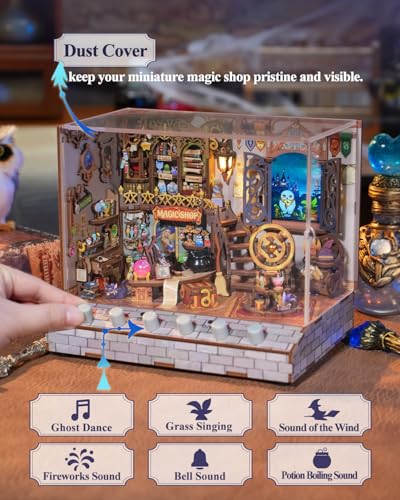 Image of Tonecheer DIY Miniature House Kit, Wooden Dollhouse Kit with White Noise,Tiny Diorama House Building Set with Electronic Screen Craft Kits Make for Aduls (Magic Shop)