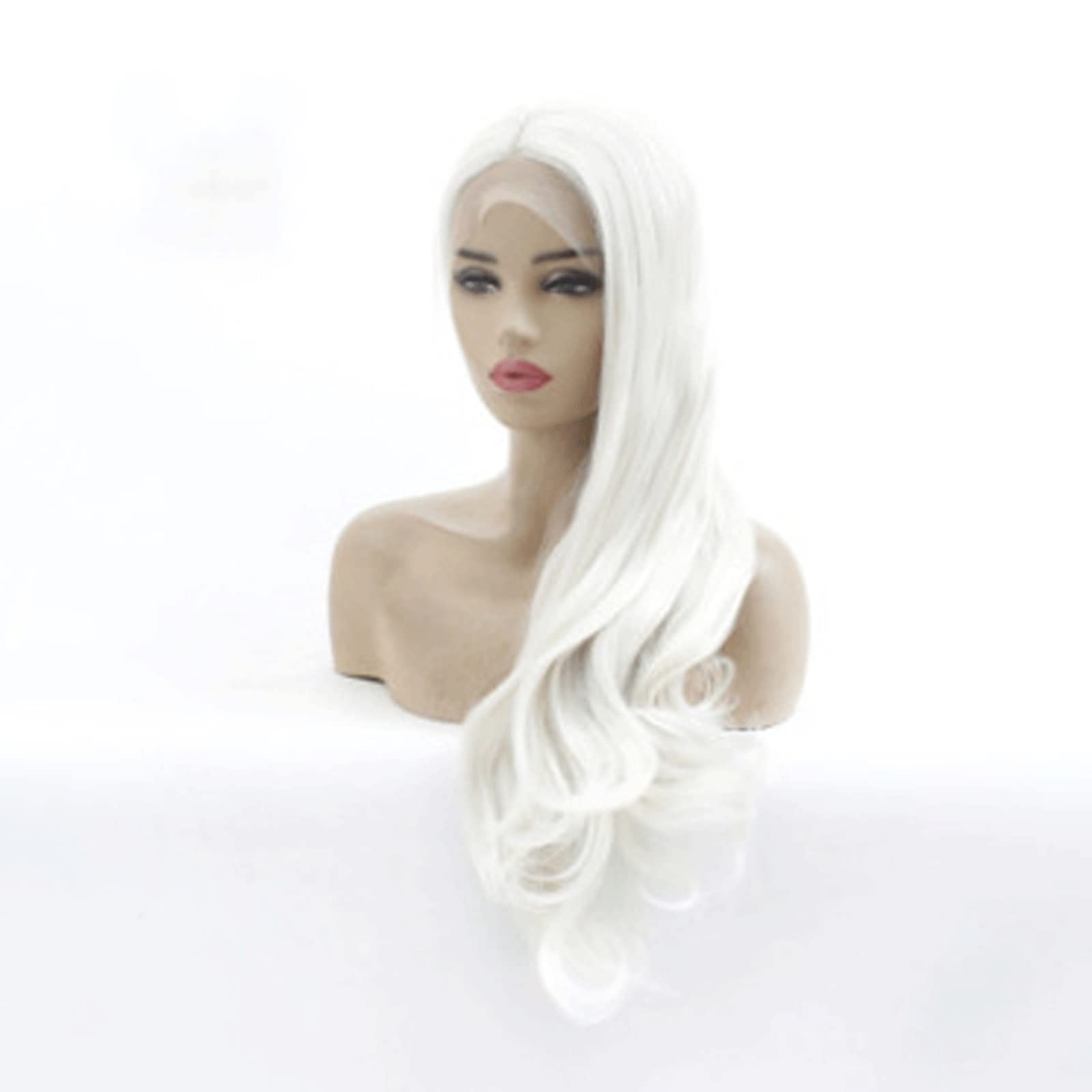 DieffematicJF Peruka White Large Roll Front Lace Wig Synthetic Fiber Head Cover