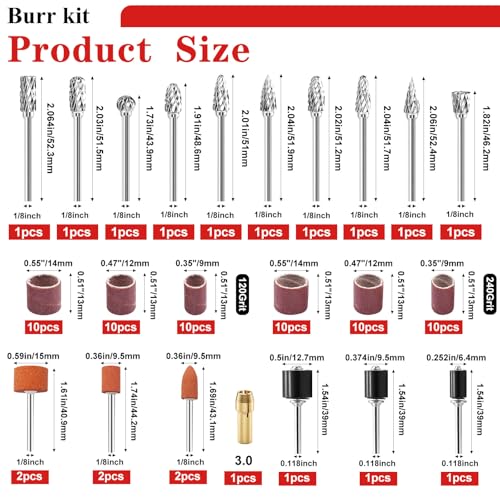 Image of Tnisesm 80Pcs Carbide Rotary Burr Set for Dremel, Includes 10 Carbide Double Cut Carving Burr Bits 60 Aluminum Oxide Drum Sander Sanding Sleeves,6 Sanding Bits,Sanding Bits Tool Accessories