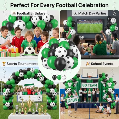 Image of Atpata Funky 30pcs. Football Theme Latex Balloons - Foot Ball Theme Balloons for Kids Sports Themed Birthday Party Decor and Goal theme Celebrations (Green & Black Football Kit)
