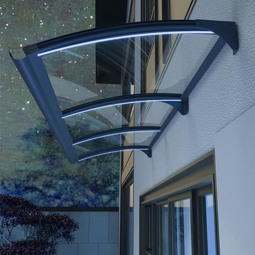 Auvent de porte en polycarbonate transparent et aluminium 65x240 - 7