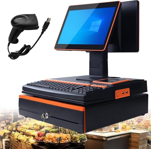 15.6�C���`��̌^���W�A�^�b�`�X�N���[�����ړd�qPOS���W�A�p�x�����\�A58mm�v�����^�[�����A4GB RAM�A64GB SSD�A������ƌ���POS�V�X�e�� Orange-DualScreen