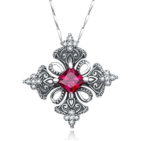 Merthus Antique 925 Sterling Silver Created Ruby Irish Celtic Cross Pendant Necklace for Women,18" Cover