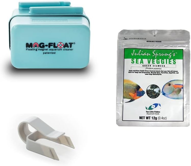 Mag-Float-35 Small Acrylic Aquarium Cleaner, Feeding Clip & Sea Veggies Bundle (3 items)