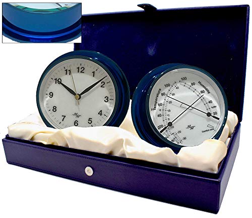 Master-Mariner Indigo Waters Collection Geschenkset, 14,6 cm Durchmesser, Uhr und Komfort-Meter, tiefblaues Finish, klassisches weißes Zifferblatt Cover