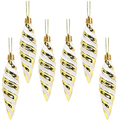 Christmas Concepts® Pack of 6-110mm (4") Large Spiral Shaped Baubles - Shiny & Glitter Decorated - Christmas Tree Ornaments