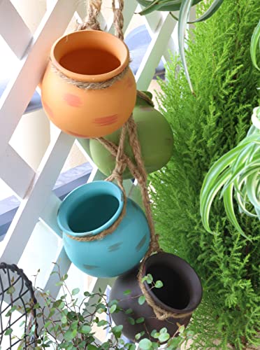 4Pcs 4.0 Inch Hanging Succulent Planters Dangling Ceramic Pot Wall Or Ceiling Mount Hanging Ceramic Plant Pot Hanging Blue, Green, Orange, And Brown #TOP5