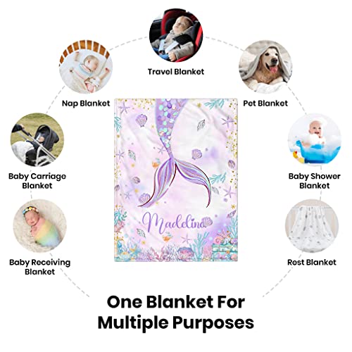 Ujduysd Personalized Baby Blanket For Girls, Custom Baby Blanket With Name Super Soft Personalized Name Blankets For Kids, Custom Mermaid Blanket For Infant Toddler, Baby Gift Blanket For Birthday #TOP6