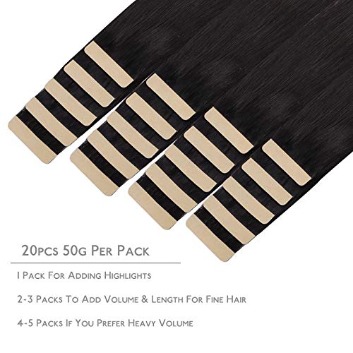 WENNALIFE Tape in Hair Extensions 20pcs 50g 14 Inch Natural Black Human Hair Rallonge Straight Invisible Extensions - Image 2