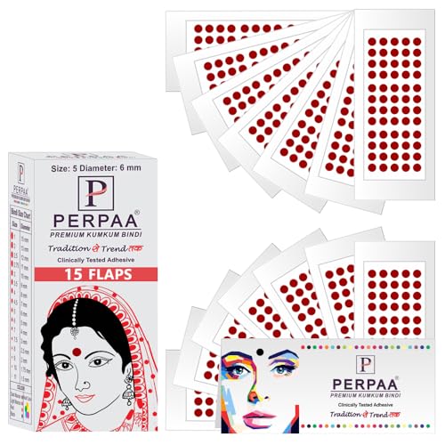 Image of PERPAA Premium Velvet Sticker Kumkum Bindi Box of 15 Flaps - Pottu for Women,Ladies, Girls (Size 5, Diameter 6mm, Light Maroon)