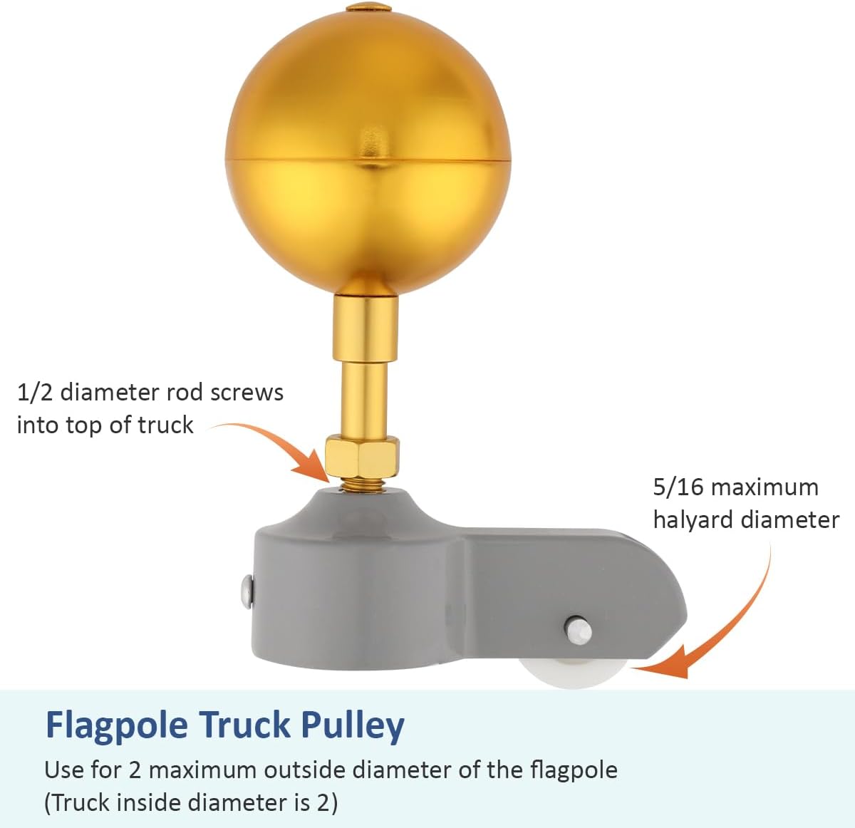Flagpole Topper,Flagpole Hardware Repair Parts Kit 50 Feet Halyard Rope 5" Silver Ball 6" Zinc Alloy Cleat 4 PCS Metal Swivel Snap Flagpole Pulley Truck for 2" Diameter Flag Pole