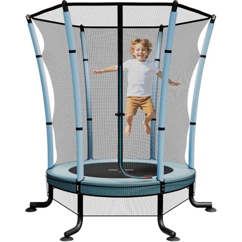 JUMMICO Trampolin Kinder mit Sicherheitsnetz Ø145cm, Indoor-/Outdoor Trampolin für Kinder ab 3 Jahre, Blau
