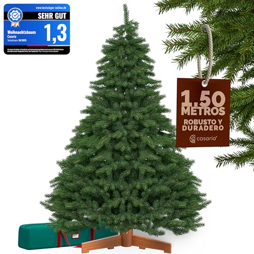 CASARIA® Árbol de Navidad 150x106cm Soporte de Madera Natural 1069 Puntas Ramas PVC Relleno Pino Abeto Artificial Verde