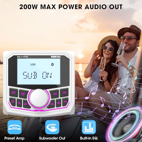 Image of Bluetooth Boat Radio Receiver Waterproof: DOVOX Marine Gauge Stereo for Boat - 2.8 Inch LCD Display AM FM USB AUX Subwoofer for Golf Cart ATV UTV SXS Yacht