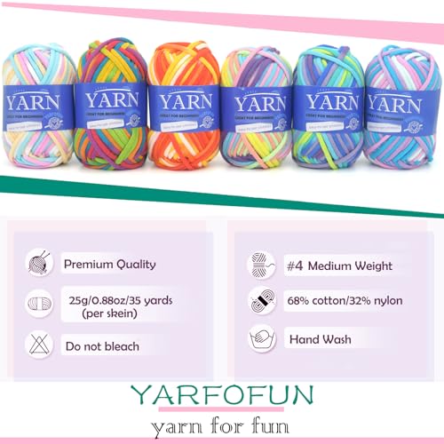 Image of 6 Pack Beginners Crochet Yarn Rainbow Multicolor Cotton Crochet Yarn for Crocheting Knitting Beginners-Variegated Series 03