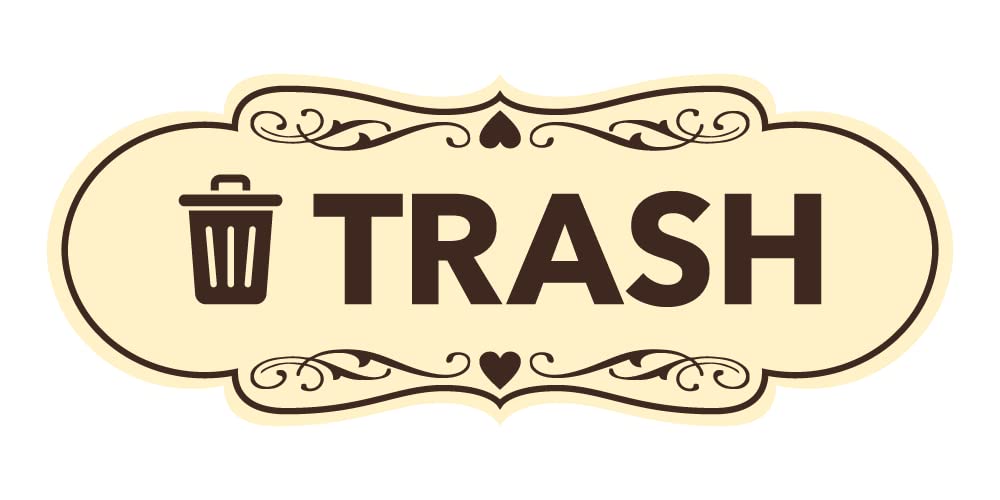 Signs ByLITA Designer Trash Sign (Ivory/Dark Brown) - Small 5 Pack