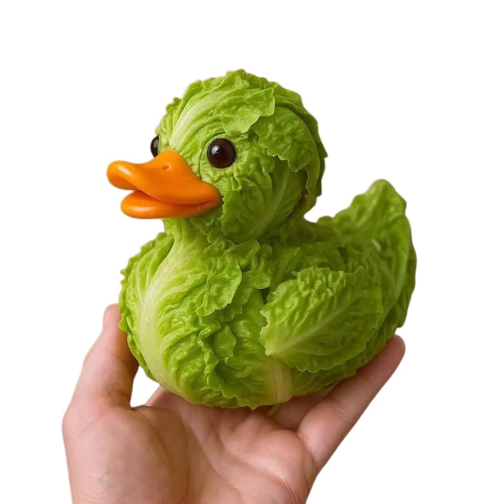 Huolimxun Vegetable Duck Resin Statue - Quirky Wooden Animal Statue, Cute Desktop Decor For Home And Office(Cabbage)