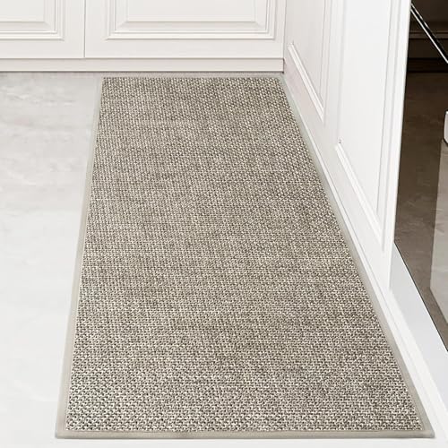 KMVIZI Tapis de Cuisine Devant Evier 50x120cm, Trame Croisée Tapis Cuisine Antidérapant et Lavable, Passage Facile à Nettoyer pour Couloir, Buanderie, Salle de Bains, Titane Gris
