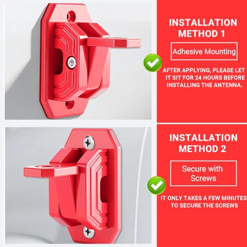 Image of CB Antenna Mount, 2-Way Installation Universal Heavy Duty No-Drill CB Antenna & Flag Whip Mount Bracket Kit, Adhesive Tape & Screw Mount for Trucks, RV, Off-Road Vehicles, Boat, Motorcycle (Red)