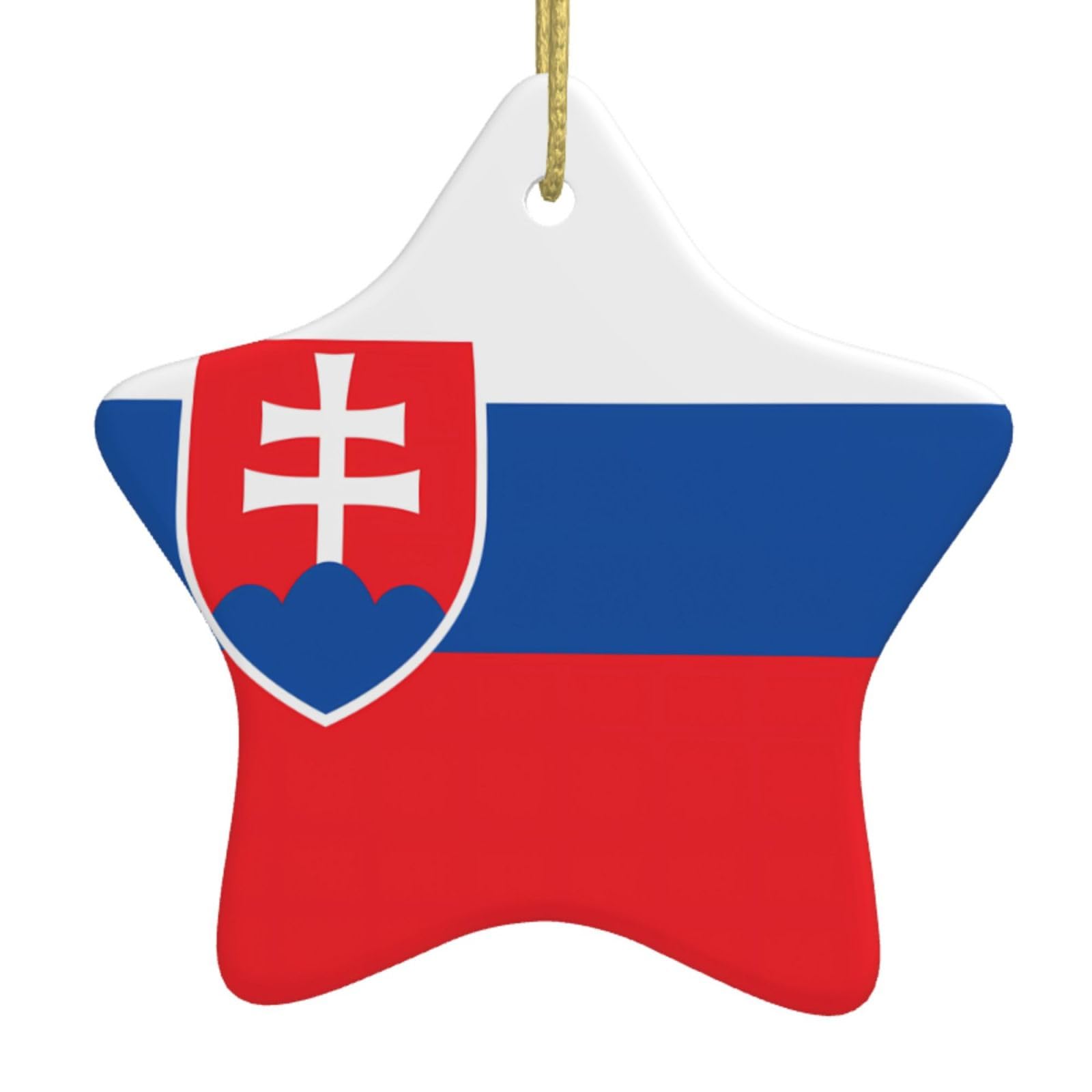 Flag of Slovakia Christmas Ceramic Star Pendant with Punched Holes and Gold Wire Rope, Christmas Tree Home Decoration