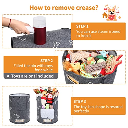 Large Dog Toy Bin with Handle- Round Dog Toy Storage Bin, Dog Toy Baskets Chest Organizer for Pet Supplies, Pet Toy… - Image 6
