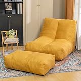 Cvortll Bean Bag Chair with Ottoman, Comfy Bean Bag Sofa with Memory Foam, Lazy BeanBag Sofa with Footstool, Fireside Bean Bag Couch for Living Room, Bedroom, Apartment
