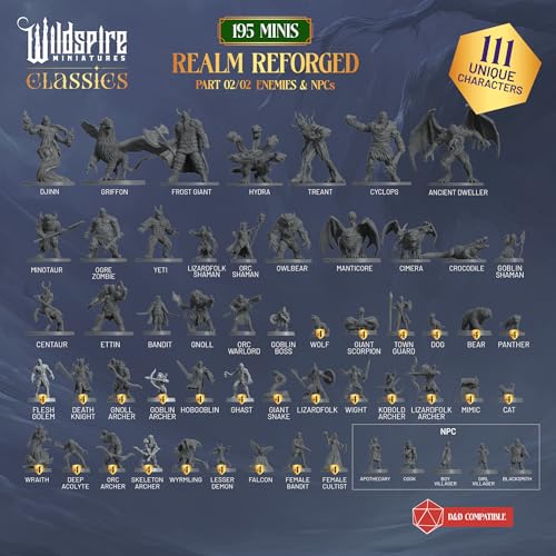 The Realm Set - Grey Version - 195 minis - Heroes, Monsters, NPC for DND Miniatures Bulk I 28mm Dungeon Dragons D&D Miniatures I DND Minis D&D Figures I Pathfinder, Realm Reforged by Wildspire - Image 6