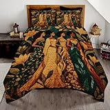 Golden Queens Quilt Blanket – Colorful Black Queen Bedding Set with Pillow Covers, Soft Cozy Bedspread Quilt for Bedroom Decor, African American Women Gifts for Mom, Grandma, Sister, Wife (A2)