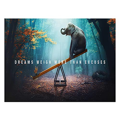 Inspirational Office Wall Art Motivational Poster Positive Lessons Of Life Elephant Picture Dreams Weigh More Than Excuses Modern Painting Art Living Bedroom Canvas Print Wall Decor [24''W X 18''H] #TOP5