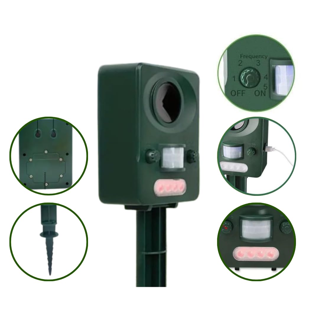 Repelente Gatos Solar y USB Exterior 5 Modas, espanta Palomas, ahuyentador Paloma pajaros Gato, pichos Anti Pajaro, espanta Golondrinas, ahuyenta Ratas, ahuyentador de jabalies