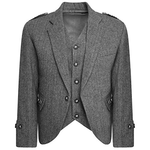Veste et gilet pour kilt écossais costume tweed gris taille 60 FR