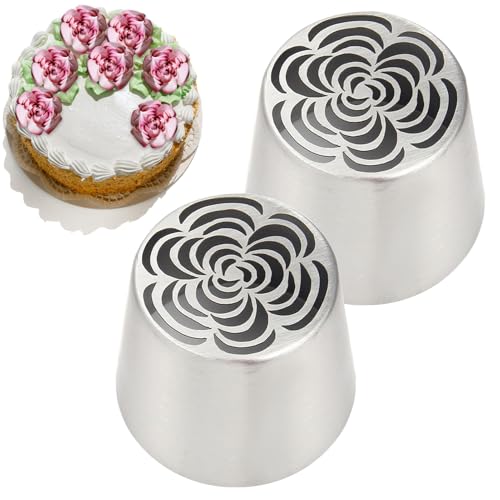 Consejos De Tuberías Rusas - 2 Set De Boquilla De Glaseado, Herramientas De Remolino De Rosas De Acero Inoxidable | Decoradores De Glaseado Extra Grandes Para Cupcakes, Bodas, Cumpleaños, Golosinas