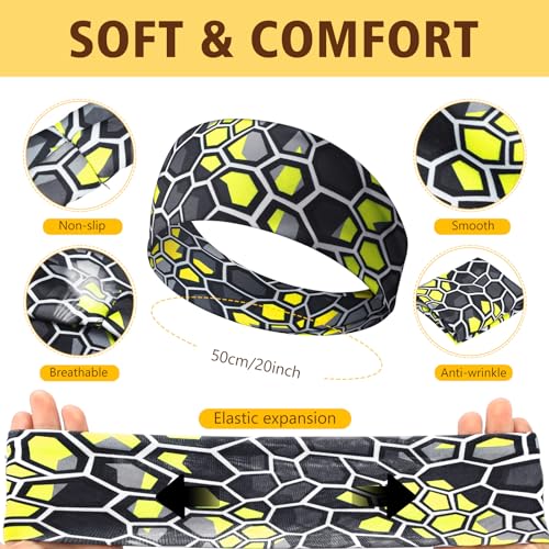Image of 18 Pcs Sports Sweatbands for Men Women Camo Headbands Workout Non Slip Headbands Breathable Head Band Fitness Stretchy Unisex Hairband for Yoga Running Cycling Ball