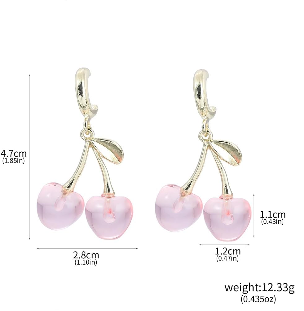 Charming Red Crystal Cherry Fruit Earrings for Women Vintage, Lovely Statement Cherries Gold Leaf Drop Dangly Earring Y2K Aesthetic Party Jewelry Gift - Image 2