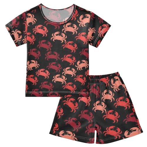 ALAZA Red Crab Cute Pajamas Short Sleeve 2 Piece Sleepwear Top and Bottom Pajama Set Unisex