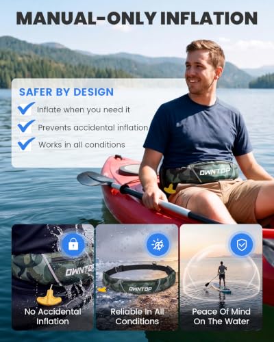 Image of Owntop Manual Inflatable Belt Pack, Adults Swim Jacket with Blowpipe & Whistle, 24g CO2 Cylinder Included, Low Profile for Kayaking, Fishing, Paddle Sports