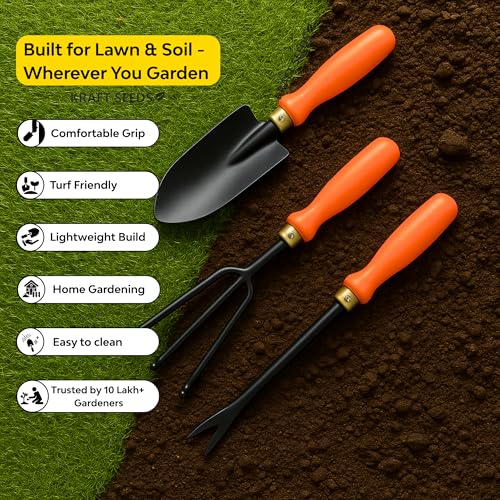 Image of Kraft Seeds Garden Tool Set of 3 Pcs - Home Tools & Gardening Tools Kit for Home Garden- (Big Trowel, Cultivator, Weeder) - Terrace Gardening Accessories, Gardening Essentials, Garden Tools Heavy Duty