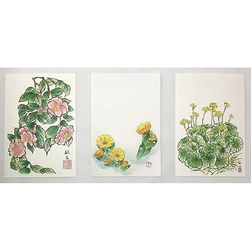 【冬】ポストカード3枚セット 3種類 ◆安藤商店オリジナル絵柄 寒中見舞い 余寒見舞い 年賀状 年末年始 挨拶 お礼状 絵はがき 季節の花 おしゃれ かわいい 可愛い きれい 誕生日 ギフト プレゼント グリーティングカード (冬セットA 山茶花・福寿草(