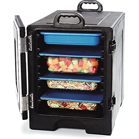 Carlisle FoodService Products Cateraide Insulated Front Loading Food Pan Carrier with Handles for Catering, Events, and Restaurants, Plastic, 5 Full Pans, Black Cover