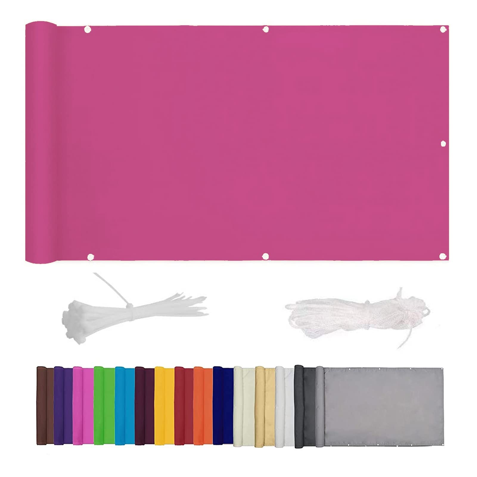 Cubierta para balcón de 0,8 x 8 m, protección UV y viento, con ojales y cordón para barandilla de jardín, color rosa y morado