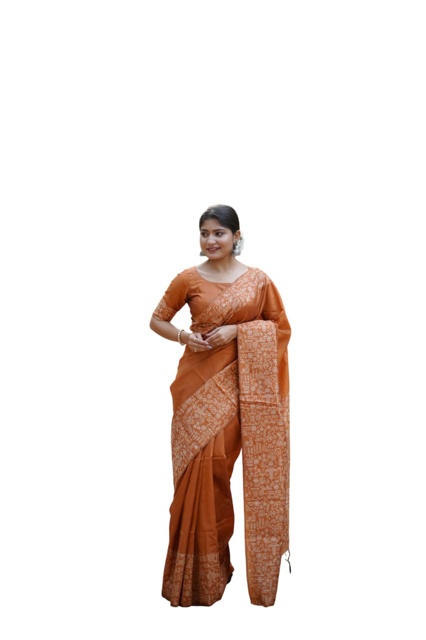 satika vastram Tussar Silk Saree Kalamkari Geometric Floral Woven Design Rich Pallu With Blouse Piece-picture-13