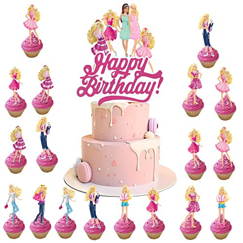 Decoration Gateau Princesses, Deco Gateau Princesses, 17PCS Cake Topper, Topper Gateau, Cupcake Decoration Anniversaire Princesse, Topper Happy Birthday, pour Enfant Fête