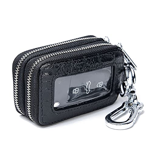 Double Deck Car Key Fob Bag -Leather Car Key Holder Universal Touch Screen Zipper key Pouch car keychain leather key holder