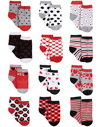 Image of Rising Star Baby Girl Socks: Hearts, Kittens - Socks for Infant Girls (0-24M)