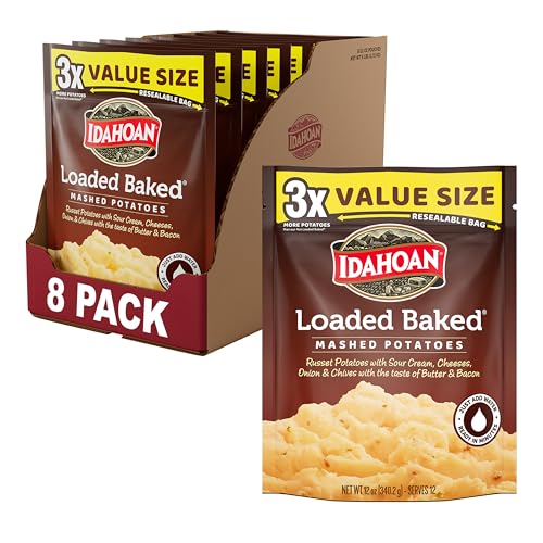 Idahoan Loaded Baked Value Size Mashed Potatoes, Naturally Gluten-Free, 100% Real Idaho potatoes, No Artificial Flavors or Dyes, 12 servings per bag, 12 oz...