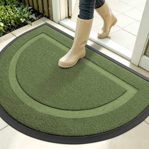 Image of OLANLY Half Circle Door Mat Indoor Outdoor Entrance Welcome, Waterproof All-Season, All-Weather Doormat, Sturdy Natural Rubber, Low Profile, Easy Clean Patio Porch Entryway Mat, 35x23, Classic Green
