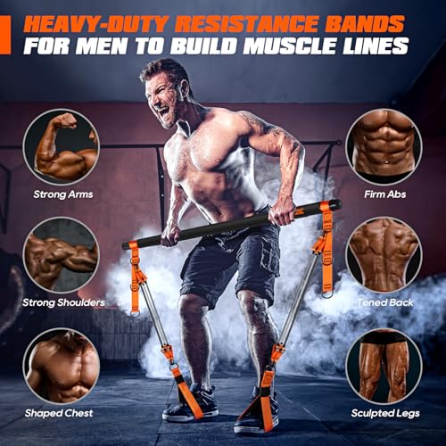 Pilates Bar Kit with Resistance Bands, Heavy Duty Pilates Equipment for Men, Strength Training Bar for Legs, Hip, Back, Arm, Abs, Chest, Shoulders, Portable Home Gym Full Body Workout Equipment2