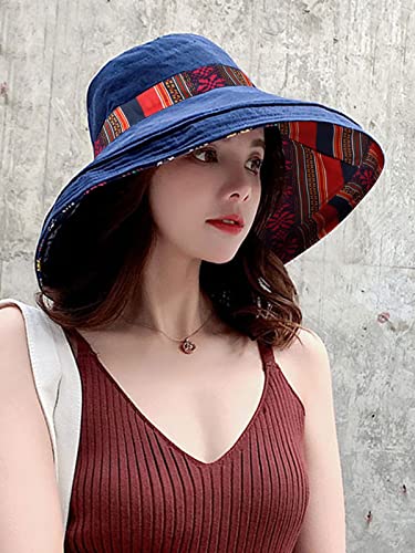 Image of HH HOFNEN Women Sun Hats Wide Brim Summer Beach Hat Chin Strap UV Protection Bucket Hat for Travel