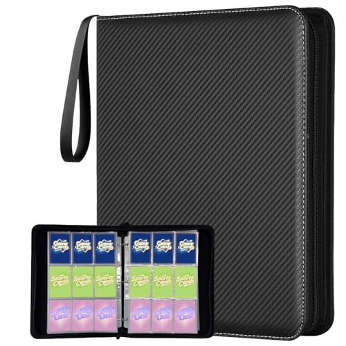 9 Pocket Trading Card Binder Holds 1080 Cards with 60 Removable Double-Sided Sleeves Premium Zipper Top Loader Card Collection Album PU Card Folder Holder for MTG TCG Baseball Sports Cards