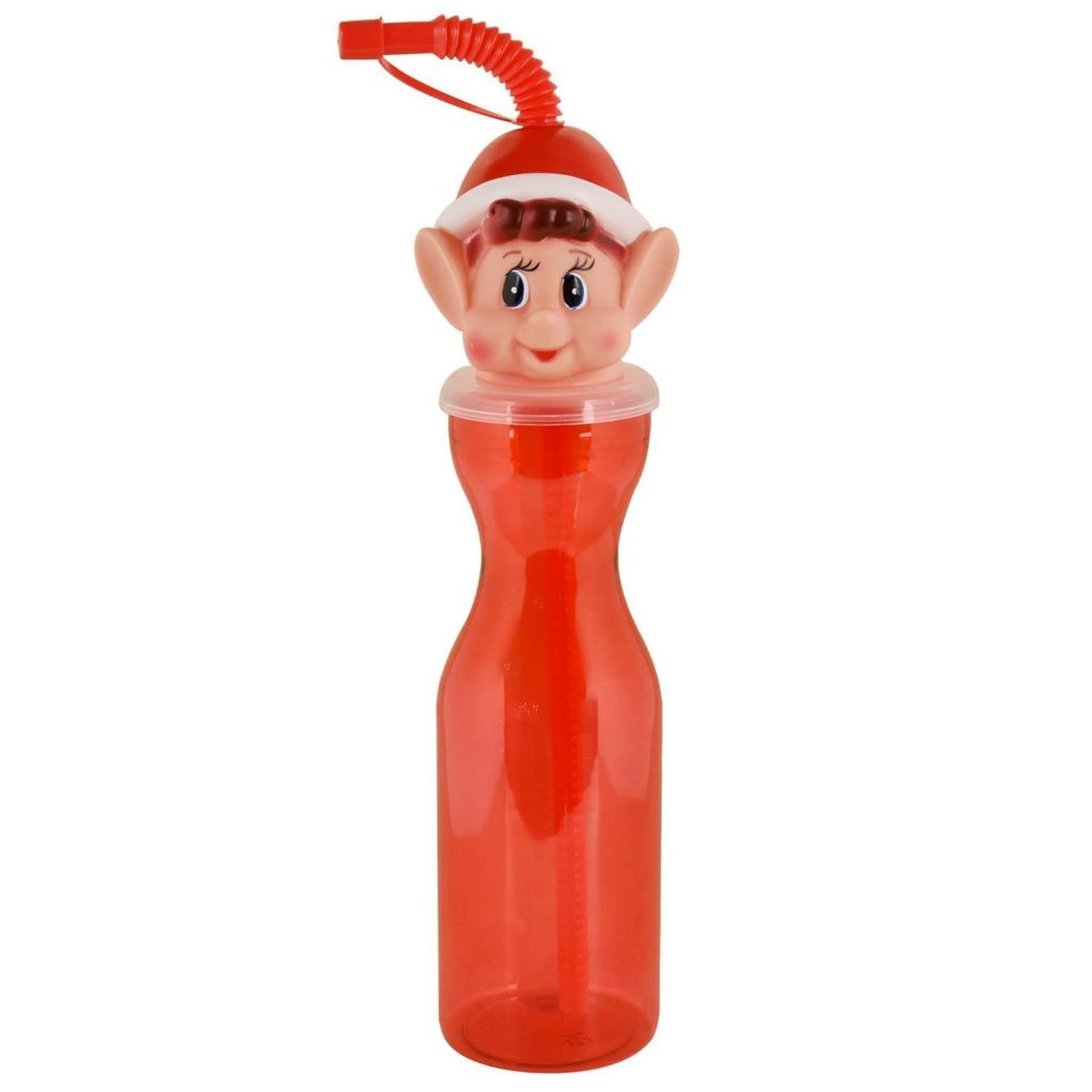 Widdle Gifts Christmas Drinking Bottle Childrens Character Head Design with Re-useable Flexi Straw Novelty Stocking Filler (Elf 5769)